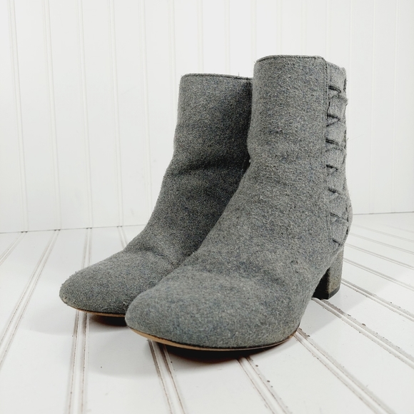 Nine West Qualner Grey Fabric Round Toe Block Heel Ankle Boots H897 - Picture 2 of 13